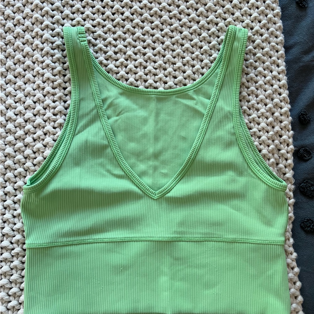 Green Ribbed Lululemon Pivot Tank (reversible high neck / V neck)